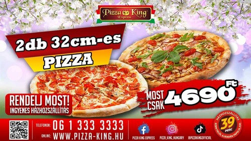 Pizza King 4 - 2db 32cm pizza akció - Szuper ajánlat - Online rendelés